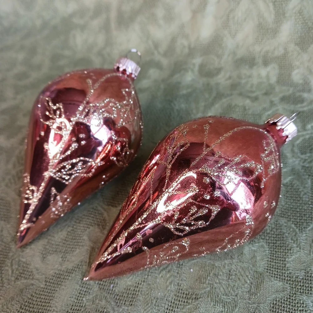 Vintage Blown Glass Gold Glitter Christmas Ornaments 4